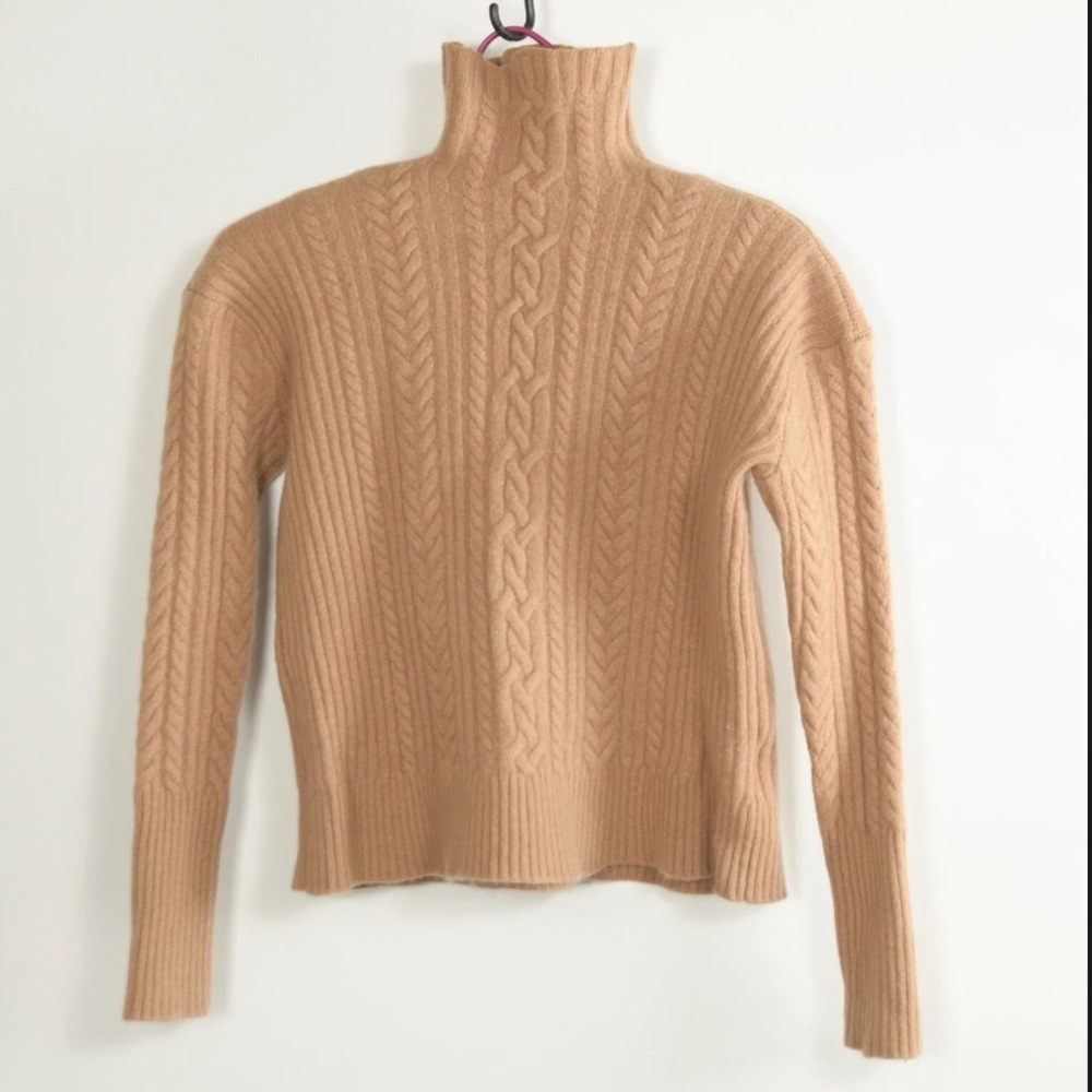 Ralph Lauren Women S/P Cashmere Blend Tan Waist Length Ribbed Turtleneck Sweater